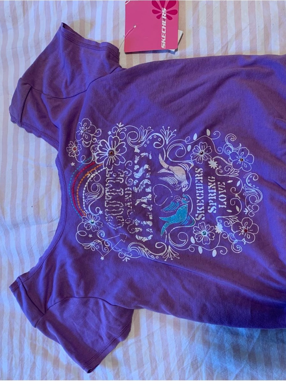 Skechers Purple Short-Sleeve Graphic Tee with Floral & Birds